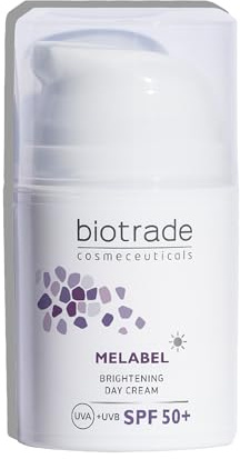 Biotrade Melabel Brightening Day Cream with SPF 50+, Vitamin E, Phytic Acid & Glycerin – Sonnenschutz, Feuchtigkeitspflege – Zielt auf Hyperpigmentierung für Alle Hauttypen ab, 50 ml