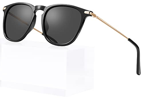 TSEBAN Vintage Damen Sonnenbrille Polarisierte Frauen Brille, Acetat-Rahmen & UV 400 Schutz,Schwarz,Einheitsgröße