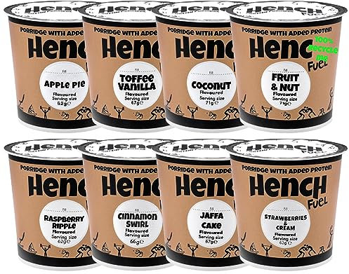 8 Flavours - Protein Porridge, Variety Pack, HENCH Fuel, Porridge Pots, Low Sugar, High Protein, Instant Oats, Protein Oats, Real Fruits, Breakfast Replacement, Multipack, Protein breakfast