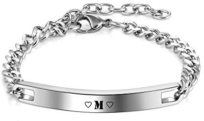 PiercingJak Edelstahl Curb Kette Armband mit Gravur Namen ID Armband Panzerkette für Damen Herren, Silber