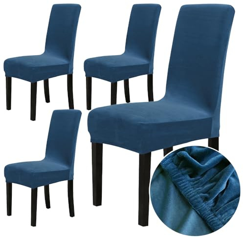 Chickwin Stuhlhussen 4er Set, Samt Dehnbarer Stuhlbezug, Waschbarer Hohen Zurück Stuhlhussen Slipcover Für Esszimmer, Hotel, Küche, Bankett, Partys,Abnehmbaren Stuhl Schutz -Königsblau