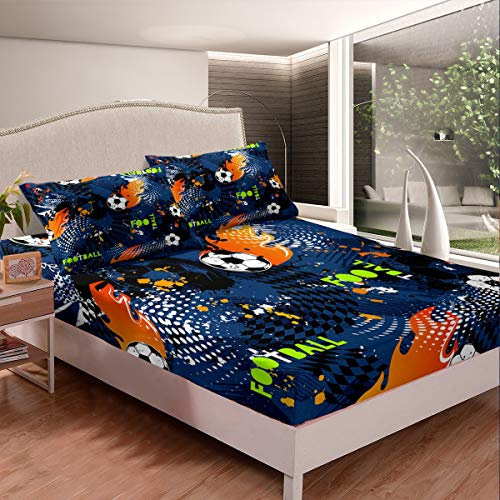 Loussiesd Juego de sábanas de fútbol para niños con diseño de Pelota de fútbol para niños y Adultos, diseño de Pelota de fútbol Ultra Suave decoración de habitación tamaño King 3 Piezas