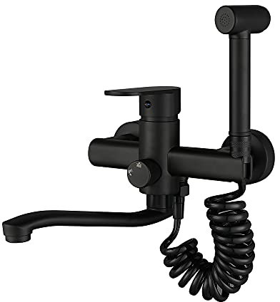 wasserhahn küche wandmontage schwarz,Mit Spritzpistole, Wasserhahn Wand Schwenkbarem 360°-Auslauf,Einfache Montage Küchenarmatur Wandmontage (20CM)