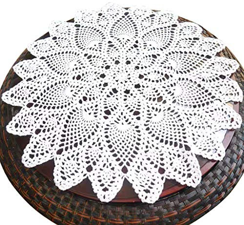 Phantomon 20 Inch Lace Doilies Table Placemats Handmade Crochet Cloth Round Coasters Knitted Doilies for Tables Sofa Cover, 100% Cotton (White)