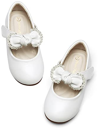 DREAM PAIRS Girl's Dress Shoes, Mary Jane Flats for Flower Girl Party School Wedding (Toddler/Little Girl),Size 7 Little Kid,White/Pu,SDFL229K