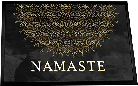 Artylicious Namaste black gold Mandala Yoga studio, meditation room Door Mat 60 x 40 cm