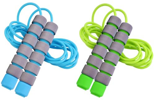 Homello Verstellbare Springseil Kinder 6 Jahre, seilspringen mit Hautfreundlichen Schaumgriffen für 3-12 Jahre alt Jungen und Mädchen für Fitness/Training/Spiel/Fett Brennen Übung，260CM, Grün Blau
