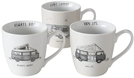 BOLTZE 3 x Jumbobecher Vanlife Keramik 480 ml, Kaffeebecher, Set, Camping