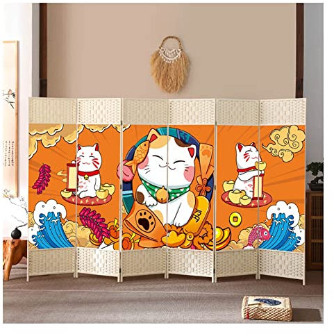 Chinesischer Rattan-Raumteiler, Faltbarer Sichtschutz Für Raumtrennung Tragbarer Freistehender Raumteiler Für Zimmer Kreative Dekorative Malerei Eingangsbereich Wand ( Farbe : Natural-A , Größe : 6 Pa