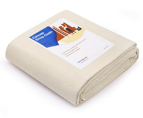 REDIBLUE Toile de 226,8 g, 3,7 x 4,6 m – Tissu de chute tout usage – Bâche en toile, tissu de peintre, tissu anti-chute, rideaux, protection du sol, housse de meubles – Lavable et réutilisable