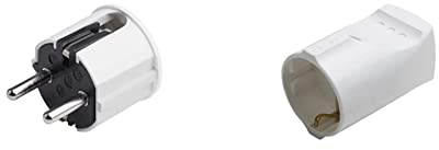 Meister Schutzkontakt-Stecker - Kunststoff - weiß - 250 V - 16 A - 7421110 & Schutzkontakt-Kupplung - Kunststoff - weiß - 250 V - 16 A - Maximaler Kabelquerschnitt 2,5 mm² 7422010