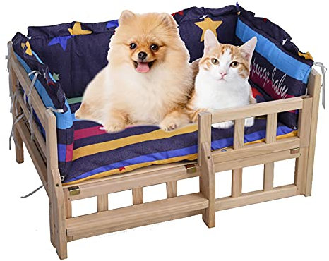 Großer Hundebett-Nachttisch aus Holz, tragbares erhöhtes Haustiersofa, Tragfähigkeit bis zu 200 kg, 74 x 49 x 36 cm