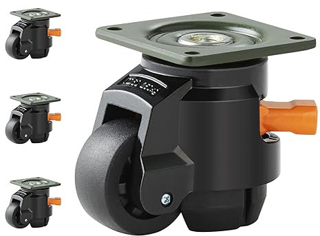 VEVOR Ruote Girevoli per Mobili Set di 4 Ruote Livellanti per Carichi Pesanti Capacità di Carico Max. 500 kg Diametro 50,8 mm, Ruote Girevoli Regolabili con Piedini per Mobili Banco di Lavoro 4 Pezzi