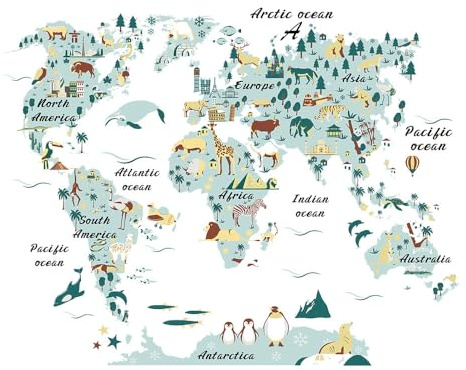 COVPAW Wandtattoo Kinderzimmer Weltkarte Wandaufkleber World Map Wandsticker Wanddeko für Jungezimmer Mädchenzimmer Babyzimmer Kindergarten (Worldmap1)