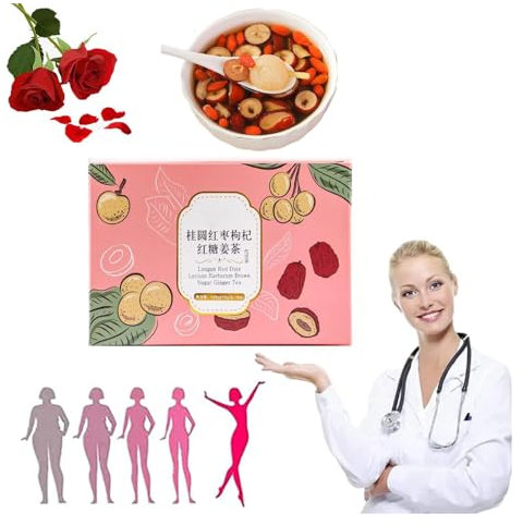 Godemmio Ingwer Jujube Tee mit braunem Zucker, Longan Red Date Lycium Barbarum Braunzucker Ingwer Tee, Rote Datteln Ingwer-Tee, Kräuterteebeutel Chinesischer Tee für Frauen (1BOX)