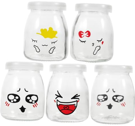 MAGICLULU 5pièces Pot De Yaourt Verre Coupes à Dessert Verre Bouteilles De Lait Pots De Gelée Set De Motif Aléatoire
