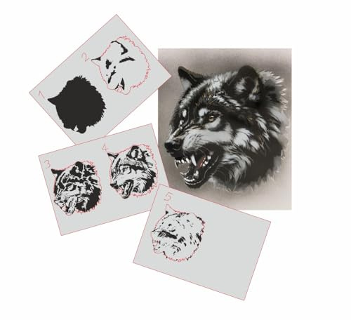 AS-366 Wolf Step by Step Schablone für Acryl, Airbrush, Spray, Lacke und Wandfarbe Größe L