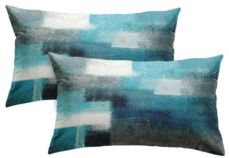 Britimes Lot de 2 housses de coussin décoratives modernes à l'huile pour chambre à coucher, salon, bleu sarcelle, 30,5 x 50,8 cm
