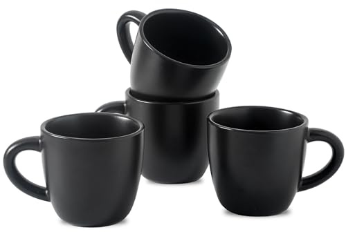 HASENSE 7 Ounce Cappuccino Cups Set of 4 Perfect for Latte, Americano, Cafe Mocha and Tea, Ceramic Coffee Cups Ideal for Party Cafe Home and Kitchen, Microwave and Dishwasher safe, Black