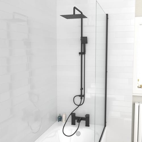 Nes Home Square Shower Mixer with Bath Tap, Handset & Riser Rail Kit Matte Black