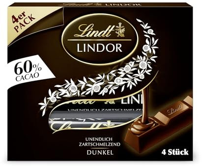 Lindt Schokolade | LINDOR Sticks 60% Cacao | 100g | 4 Schokoladen-Sticks aus 60% Kakao Bitterschokolade mit zartschmelzenden Füllung | Schokoladen-Stick