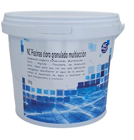 NC Cloro Granulado Multiacción 5 kg para Piscina | Disolución lenta, desinfectante, alguicida, bactericida, floculante y estabilizante, Fabricado en España