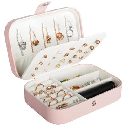 Schmuckkästchen Reise,Schmuckkasten klein,PU-Leder Schmuckaufbewahrung,Schmuckbox für Damen Mädchen,Schmuck-Reiseetui für Ringe Ohrringe Armbänder Halsketten(Rosa)