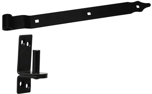 BRESKO Ladenband gekröpft mit Kloben Set 30-80 cm Torband Türband Scharnier Bandscharnier Tor Gartentor Beschlag (Schwarz, 400x35x4 mm)