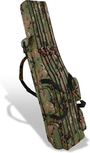 normani XXL Angel Tasche Futteral 190cm oder 210cm Rutentasche Anglerrucksack - 8 Taschen für 6 Ruten und Kescher Digital Woodland 190 cm