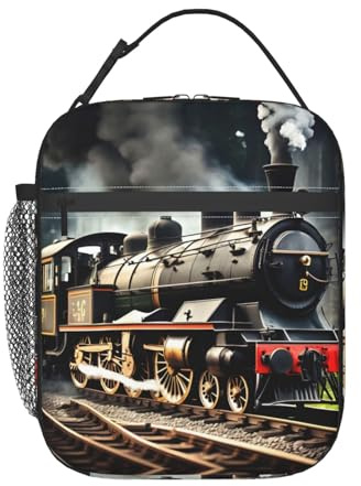 HJLUUFT Bolsa de almuerzo con punto de tren de locomotora de vapor, duradera y aislada, lonchera Bento para adultos y niños pequeños