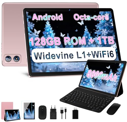 Dghrti 2025 Newest Tablet Android Tablet 10 Pulgadas, 22(6+16) GB RAM+128GB ROM/TF 2TB, 8000mAh, 8-Core CPU, 3D Face ID, Widevine L1, WLAN 6, BT5.0, GPS, 5MP+8MP, con Teclado+Ratón MetÃlica-Oro