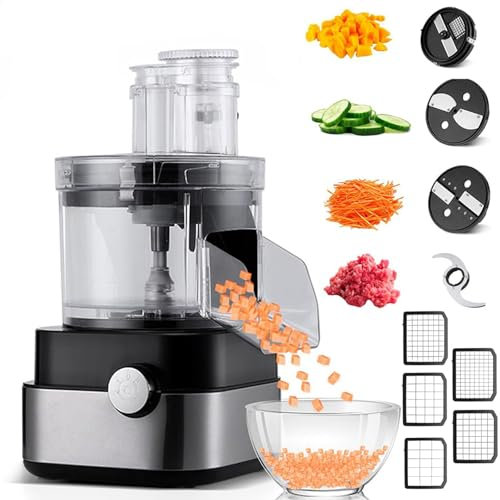 Picadora De Verduras Eléctrica 9-En-1, Rallador Y Triturador De Verduras Comercial De 600 W con 5 Cuchillas De Acero Inoxidable, Picadora De Carne Multifuncional, Procesador De Alimentos De 20 Tazas