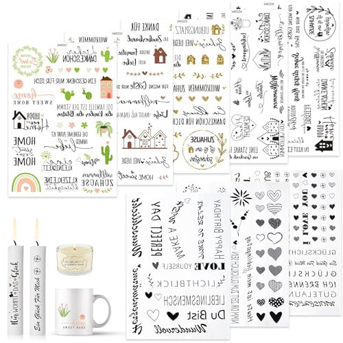 8 PCS Kerzentattoos (300+ Muster) Wassertransferdruck Sticker|Wasserschiebefolie kerzen | Kerzenaufkleber | Kerzen dekorieren | Gedenklicht | Trostkerze | Geburtstagskerze