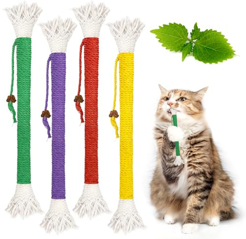 Kattmynta leksaksbitrep, 4 st Kattmynta leksaker för katter Interaktiv kattleksak Kattleksaker Kattuggleksak för inomhuskatter kattmynta Tuggleksaksrep för katt Tandrengöring