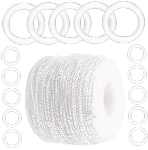 VALICLUD Roman Blind Accessories Set Rings White Pull String Cord for Crafts and Roman Shade Repair