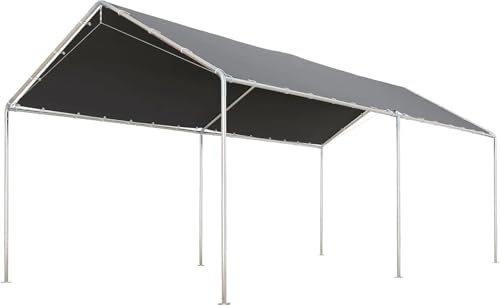 Ayztantine Garagenüberdachung 10'x20' Carport-Hochleistungs-Carport-Überdachung aus verzinktem Stahl mit mitgeliefertem Ankerset, 3 verstärkten Stahlkabeln, Grau