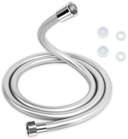 Duschschlauch, 1,5 Meter PVC Brauseschlauch, Flexibler Glatter Universal Duschrohr, Waschmaschine Hochdruck Brauseschlauch, mit Dichtring und Dichtdeckel für Badarmaturen Ersatz, Silber