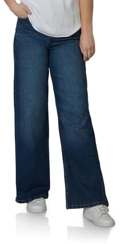 DENIMFY Jeans Damen Stretch Weites Bein DFPaula High Waist Wide Leg Jeanshose Hose Denim, Größe:L, Farbe:Dark Blue Denim (D295)
