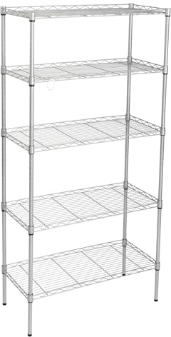Bonnlo Küchenregal mit 5 Gitterböden und Höhenverstellbaren Einlegeböden, Regal Metall, Kellerregal mit Tragfähigkeit 250 kg, 74 x 34 x 150cm, Silbergrau