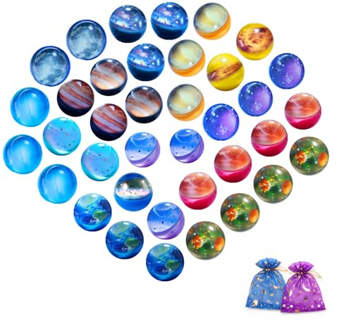 CoralBloom Balles Rebondissantes Espace 36 Pièces 32mm – Cadeaux d'Invités Anniversaire Enfant | Jouets Sacs de Fête