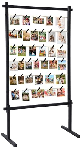 Collage Picture Frame,Photo Display Board with Clips,Wood Pictures Photos Frames With Stand for Wedding Graduation Party Birthday Greeting Letter Christmas Cards Holder Organizer,53 inch(Black)