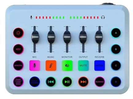 Mezclador De Audio Con Tarjeta De Sonido En Vivo De 5 Canales, Kit De Grabación De Estudio Profesional, Accesorios, Piezas, Equipo De Grabación DJ(White)