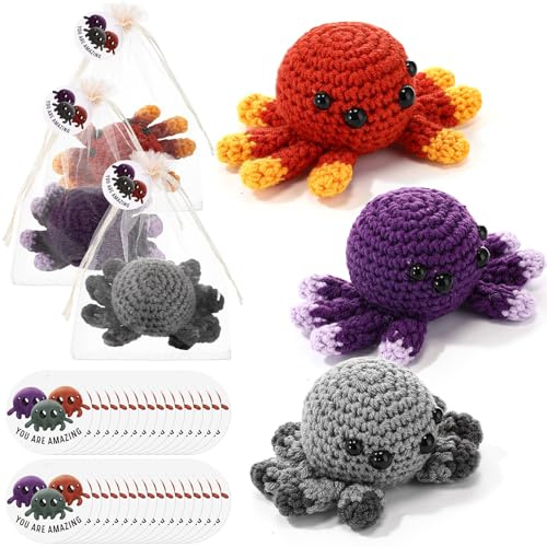 Soulchen 3 Sets Halloween Spider Crochet Animals with Positive Cards Bags