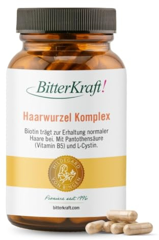 BitterKraft! Haarwurzel-Komplex (120 Kapseln) Haarvitamine tragen zur Erhaltung normaler Haare bei - Haarkapseln mit Biotin, Vitamin B5 und L-Cystin, Haar Vitamine - Made in Germany