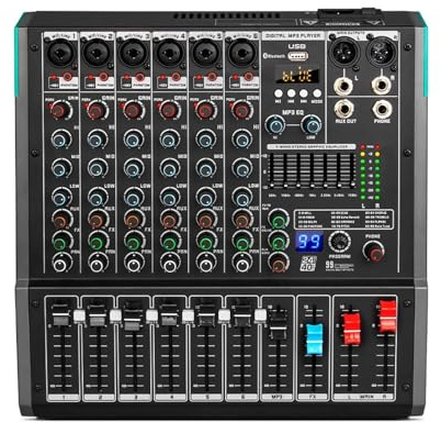 Controlador de DJ, Mezclador De Profesional De 6 Canales, Consola De Sonido, Mesa De Mezclas For DJ, Interfaz De Con 99 Efectos De Reverberación Incorporados.