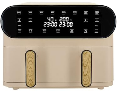 MENASTYL - Friteuse Sans Huile Deux Cuves - Capacité 11L XXL - Air Fryer Double Compartiments - Écran Tactile LED 6 Programmes - Cuisson Saine et Rapide 40-200°C - Grille Antiadhésive - Couleur Crème