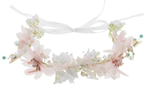 LIFKOME Brudboho Blomsterkrans med Pärlor och Band Elegant Brud Tärnhårband för Bröllop Födelsedag och Bohemisk Festdekoration
