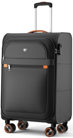 ABISTAB Trier Handgepäck Koffer 55x38x23 cm, Weichschalenkoffer, Schwarz | 47 L Volumen, reißfestes Oxford-Gewebe, leise 360°-Rollen, Zahlenschloss sowie Spanngurten, Netzfach und Trennwand