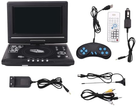 Puthernm Lettore Dvd Portatile per Auto da 9,8 Pollici Lettore Dvd VCD Gioco Lettore TV Adattatore Radio USB Supporto Radio FM Ricezione-Spina Europea