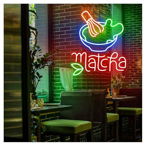 PTHEN Bunte Buchstaben Lichter Matcha - Neon Zeichen Geeignet Für Coffee Shop Cafe Küche Wand Dekor Mit Dimmbare 38cmx46cm(C)